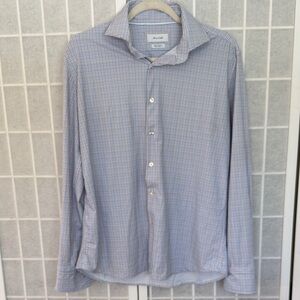 Porter and Ash Men’s Button Up Light Blue and White Checkered Dress Shirt Size M